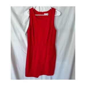 New York and Company Stretch Red sleeveless sheath dress Asymmetrical front 10